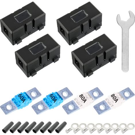 Portafusibles para coche, 4 piezas, ANS con 4 fusibles midi de 60 A y 80 A, megaportafusibles para coches, camiones y vehículos.