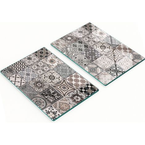 Küchenarbeitsplatten aus gehärtetem Glas mit grafischen Keramikfliesen, 2 x 40 x 52 cm (1/5)