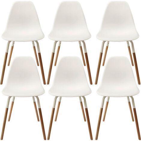 FLUK - Lot de 6 Chaises Polypropylène Blanc et Bois (1/5)