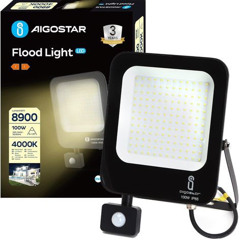 Aigostar Faro Faretto LED 100W con Sensore di Movimento 4000K IP65 Luce Naturale