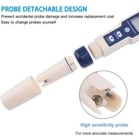 Testeur Ph - Tds - Ec - Salinité - Température - Étanchéité Ip67 - Compensation Automatique De Température - Pour Eau Potable Aquarium Piscine Hydroponie - 1 Pièce (1/5)