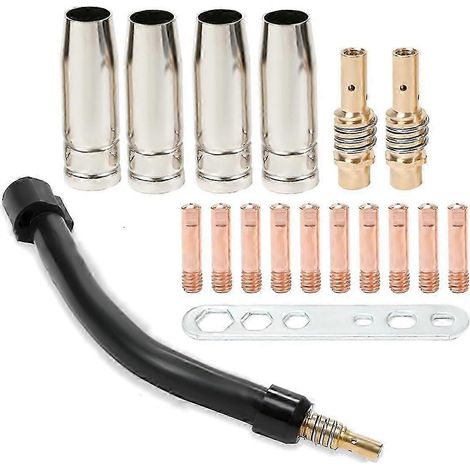 Flexibler MIG-Schweißhals, flexibles MIG-Verlängerungsrohr, 0,035-Zoll M6 Düsensitzdiffusor und Schutzkappe sowie T-Stück. (1/5)