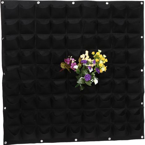 Pot de fleurs vertical en feutre à 81 poches, à suspendre au mur (noir) (1/5)