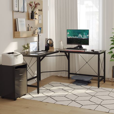 Bureau d'ordinateur, bureau d'angle en L, bureau incliné, MDF, noir, 150 x 150 x 76 cm (1/5)