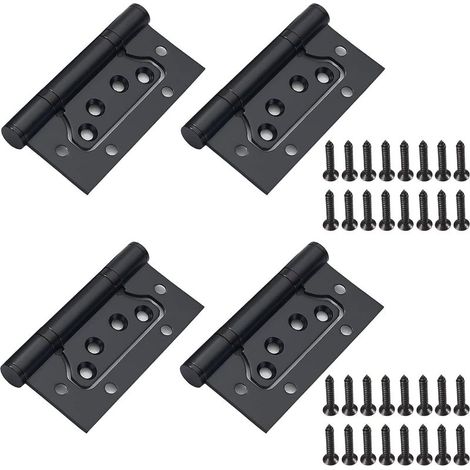 Lot de 4 charnières en acier inoxydable noires avec vis, charnière de porte pliante pour porte en bois, armoire en bois, armoire, 100 mm x 50 mm (1/5)