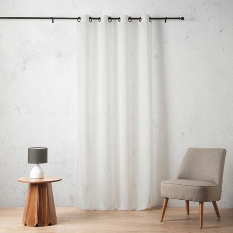 Voilage texturé motif fil coupé esprit ikat Blanc cassé 140x260 cm