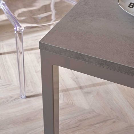 Tavolo da pranzo quadrato, gambe in metallo L. 90x90 - Oxford Cemento (1/2)