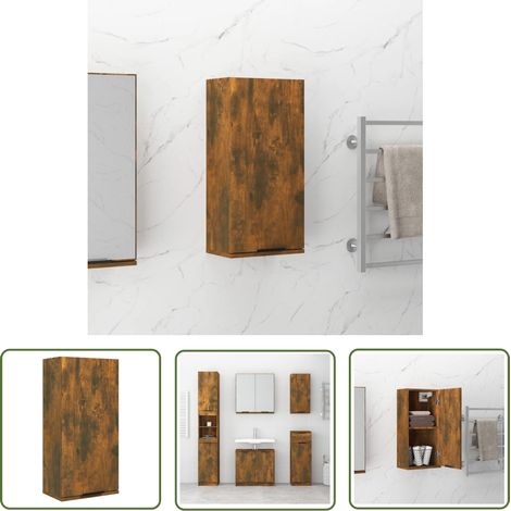 The Living Store Wand-Badschrank Räuchereiche 32x20x67 cm - Badezimmermöbel - Wandschrank - Badschrank - Spiegelschrank - Holzwerkstoff (1/5)