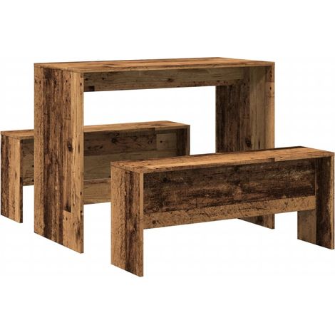 Maison Exclusive - 3-tlg. Esstisch und Bank Set Altholz-Optik Hol