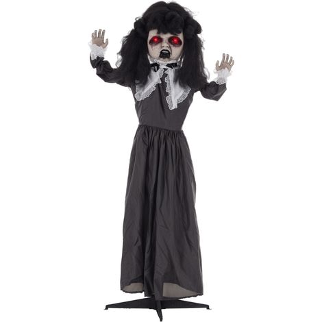 Bambola horror, decorazione di Halloween, voce e musica spaventose, occhi rossi, articolata, 160 cm (1/5)