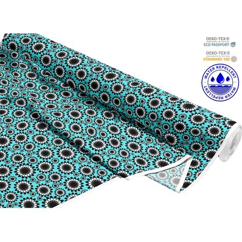 TESSUTI DECORATIVI PER ESTERNI OXFORD - Motivo Fiori bianchi e neri I DR044 (1/5)