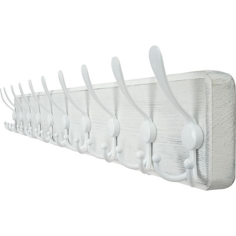 Porte Manteau Mural Bois 98cm Long,10 Crochets Triples,Patère Murale,Bois Massif Porte Manteau Salle De Bain pour Manteaux Veste,Blanc (1/5)