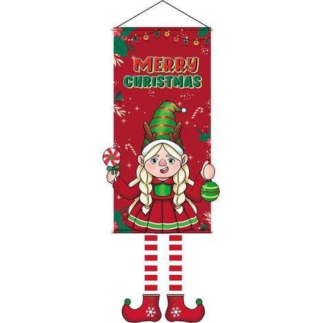 Drapeau De Noël - En Polyester Et Pvc - 110 X 40 Cm - Pour Fenêtre Mur Arbre Et Porte - 1 Pièce (1/5)