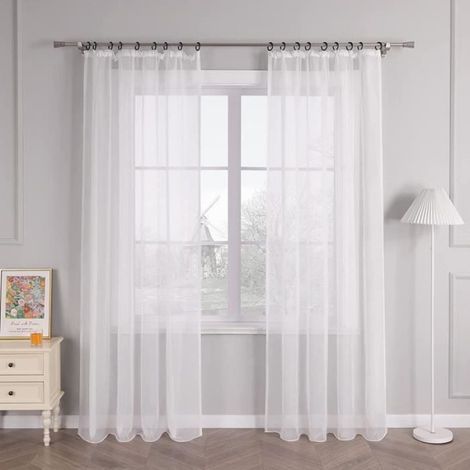 Rideaux transparents, fenêtre de salon décoration transparente, une seule pièce rideau, blanc - 132x241cm nosku (1/5)
