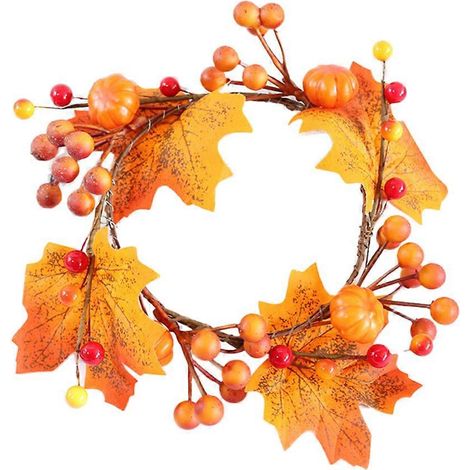 Couronne de Thanksgiving décorative (4 pièces) avec bougies citrouille orange (1/5)