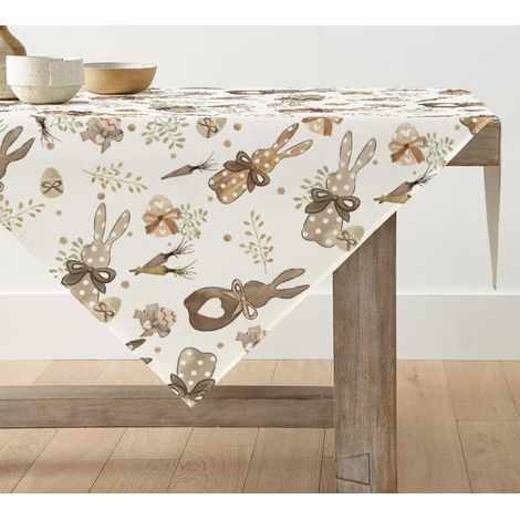 1 Nappe, motif lapins carottes, polyester, lavable machine, 85x85cm, cuisine fête (1/5)