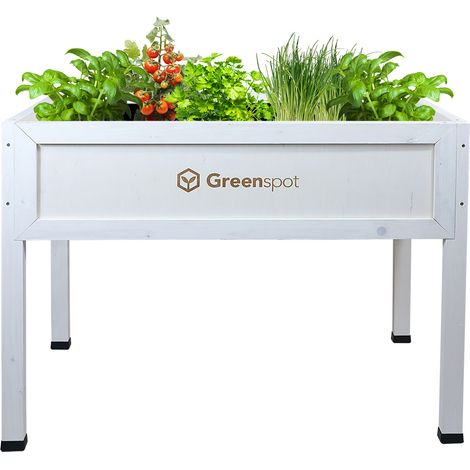 Aiuola rialzata per balcone, terrazza e giardino 110x55x80cm - Erbario in legno su gambe - Fioriera su gambe per fiori, erbe aromatiche, ortaggi - Fioriera rialzata per giardino, Greenspot Vintage bia (1/5)