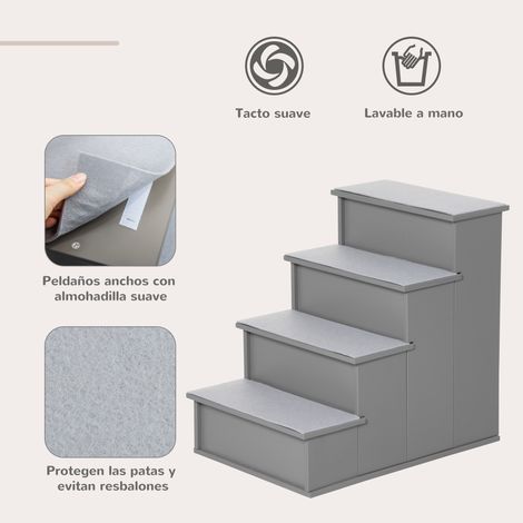 Escalier pour chiens et chats avec rembourrage amovible. charge maximale de 30 kg. 40 x 59 x 54.2 cm. gris (1/5)