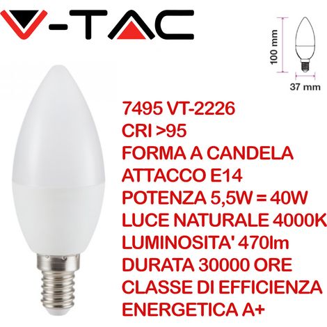 LED LAMPADINA 5.5W E14 C37 CANDELA 4000K CRI95+ - Luce NATURALE (1/5)