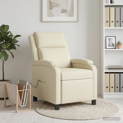 vidaXL Silla de masajes reclinable Crema Cuero sintético (1/5)