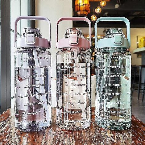 2-Liter-Trinkflasche mit großem Fassungsvermögen, Fitness-Wasserflasche mit Zeitanzeige-Pink