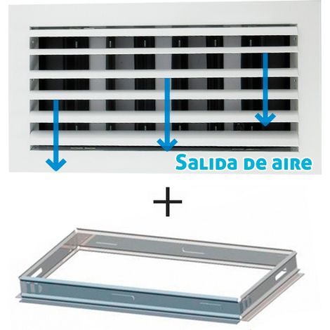 Rejilla de impulsión techo lama curva con regulación blanca + Marco de montaje 300x200mm 300x200mm
