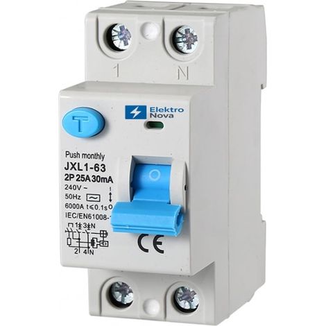 Interrupteur différentiel pur 2P C25 25A 6KA 30mA - 2 modules DIN - 220V RCCB