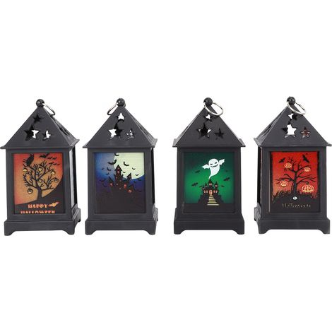 4 pièces Lanterne LED Creux Vintage Halloween Décoration Bar Maison Accessoire Fête (1/5)