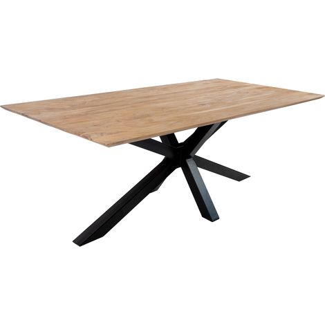 Esstisch 180x90cm Akazie massiv eichenfarben schweizer Kante Spider-Gestell schwarz DEAN (1/5)
