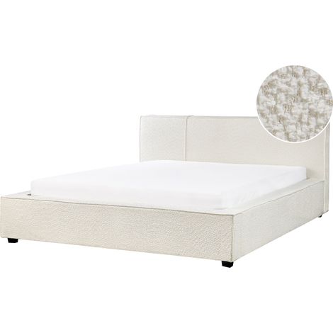 Cama con somier moderna con cabecero de bouclé blanco crema 160 x 200 cm Mirande (1/5)