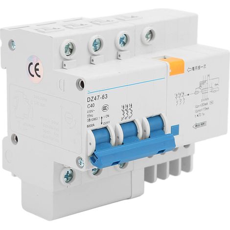 Disjoncteur miniature triphasé et neutre, sectionneur de courant, montage sur rail DIN, 400 V, 40 A, pouvoir de coupure de 6 000 A (1/5)