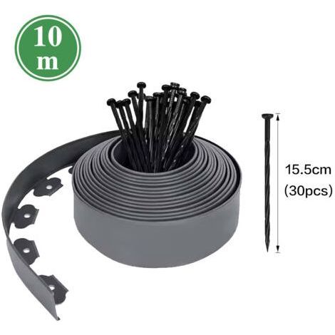 Bordure de Jardin en Plastique 10 mètres avec 30 Piquets d'ancrage Bordurette de Pelouse Flexible Bordure de Gazon avec piquets Solides Idée de Jardin Hauteur 50mm, Epaisseur 4mm Noir (1/5)