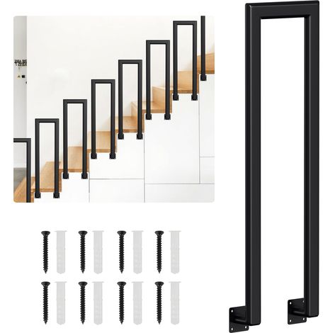 Jiubiaz 75cm Treppengeländer U-Form Eisen Elliptische Röhre Handlauf Geländer, Eisengeländer Innen und Außen für Treppen Brüstung Garten Balkon Seitliche Montage Schwarz