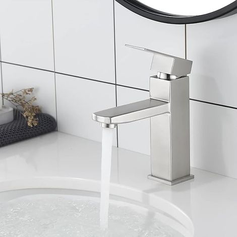 Stainless Steel Hot and Cold Bath Mixer with Silent Ceramic Slider, Single Handle, Water Saving Mixing Basin Mixer for Bathrooms, Sinks, Small (1/5)