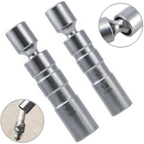Lot de 2 clés à bougie d'allumage 14 mm. 16 mm. candélabres magnétiques à douze pointes Clé à bougie universelle flexible 3/8" Outil de démontage de clé à douille pour bougie d'allumage (court) (1/5)