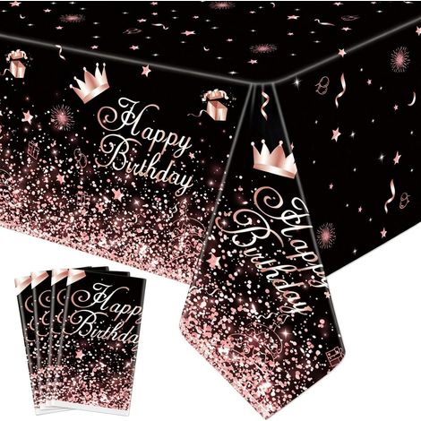 Lot de 4 nappes Noir Or Rose, 220x130cm, imperméables, pour fêtes d'anniversaire