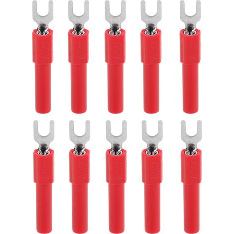 4-mm-Gabelverbinder, 10 Stück, Typ-U-Crimpklemmen für Multimeterprüfungen, rot (1/5)