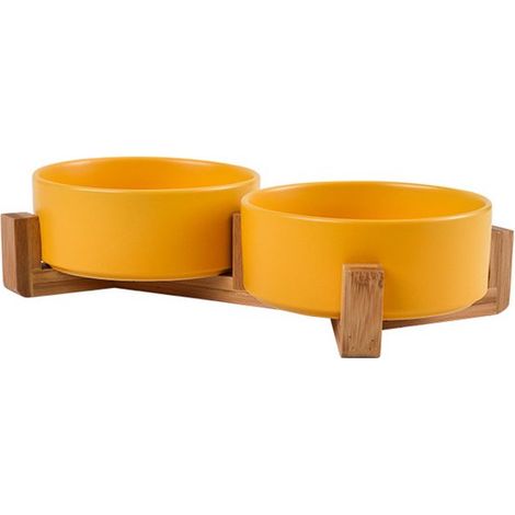 Lettiera rialzata in ceramica con supporto per cani di piccola taglia, completa di ciotole per cibo e acqua. Antiscivolo e a prova di perdite. (1/5)