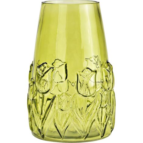Vase en verre Motif floral en relief vert 15x22x15cm