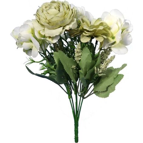Bouquet di ortensie artificiali, 7 fiori, 32 cm - Verde (1/3)