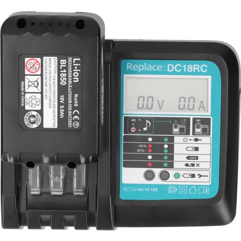Chargeur rapide pour batterie au lithium 3A avec écran LCD et port USB pour 2 batteries Makita DC18RC 18V 5,0Ah (1/5)