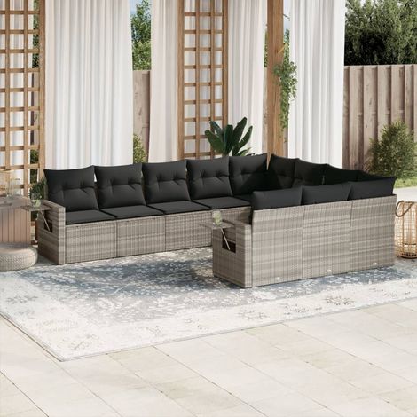 Set sofás jardín 10 pzas con cojines ratán sintético gris claro vidaXL (1/3)