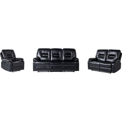 Conjunto de salón de piel sintética negra 3 plazas 2 plazas sillón Bergen