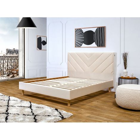 BOBOCHIC - Lit ROMANE avec lattes massives tissu velours 180x200 Beige (1/5)