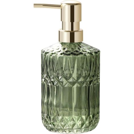 Bouteille en Verre Verte de Style Européen Bouchon Fileté et Base Antidérapante, Distributeur de Lotion Créatif pour Salon et Voyage, Capacité 400ml (1/5)