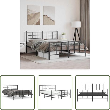 vidaXL Lit avec tête et pied - Cadre de lit métal sans matelas avec pied de lit noir 150x200cm (1/5)