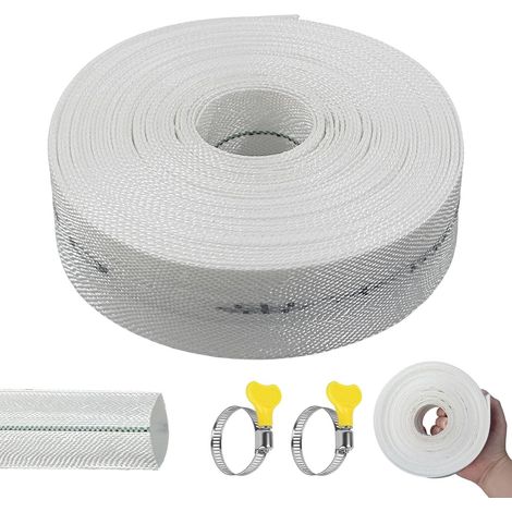 Flat Discharge Hose, 10 m Ø 32 mm Flat Hose with Clamp, 1 1/4 Inch Watering Hose, Sprinkler Hoses, for Sub So, Drainage Pipes, White (1/5)