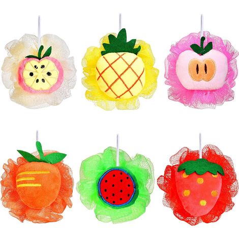 Éponge De Bain En Maille - Forme De Fruit - 5 X 5 Pouces - Pour Enfants Et Adultes - Lot De 6 Pièces (1/5)