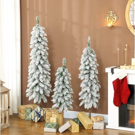 Set aus 3 verschneiten künstlichen Weihnachtsbäumen 90/120/150 cm, Grün-Weiß, mit Metallständern (1/5)