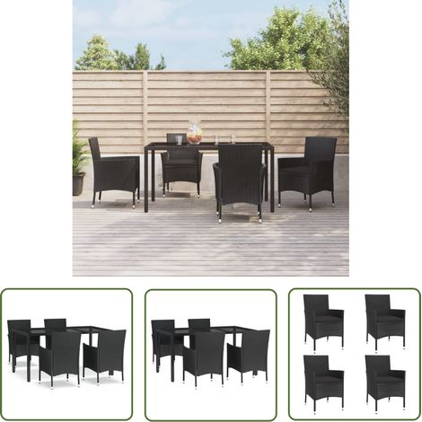 The Living Store Ensemble à manger de jardin coussins 5pcs Noir Résine tressée - Salon De Jardin - Mobilier De Jardin - Set De Table - Table Extérieure - Chaises De Jardin (1/5)